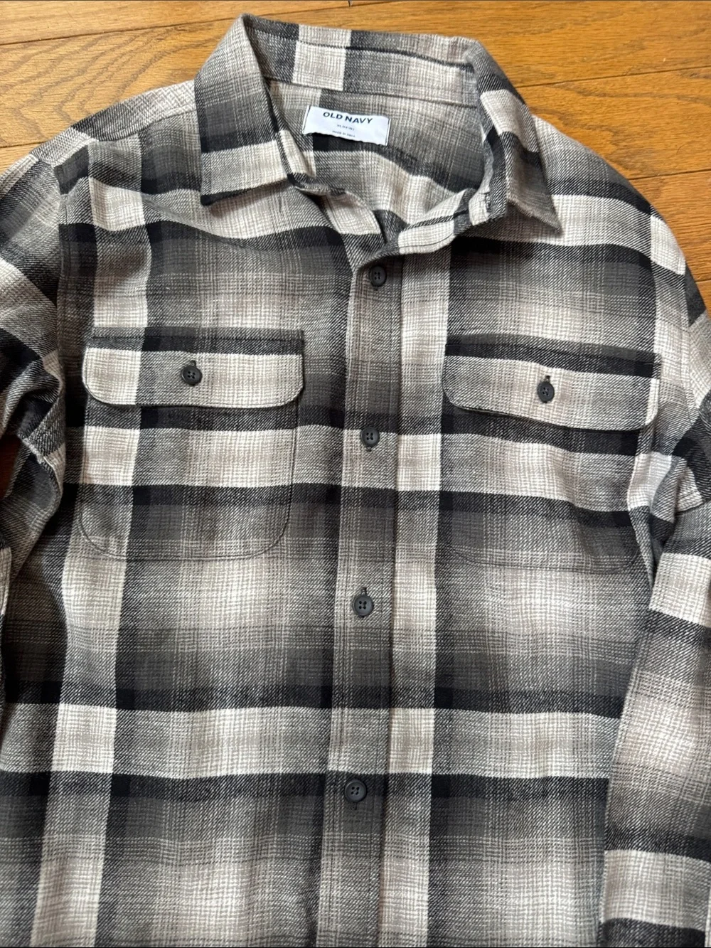 Kids Old Navy Black & Gray Plaid Button-Down Shirt